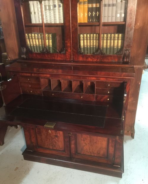 fig 2. Antique William IV flame mahogany secretaire bookcase