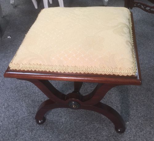 Antique Edwardian Mahogany X Frame Stool
