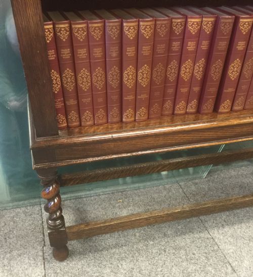 fig 1. Antique edwardian freestanding solid oak bookcase circa 1920