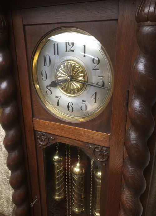 fig 1. Antique oak Arts and Crafts long-case clock