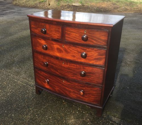 Antique Georgian Flame Mahogany Bow Front Chest of Drawers