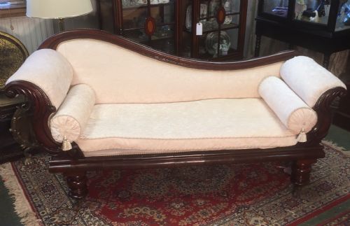 Early Victorian Mahogany Scroll End Sofa.