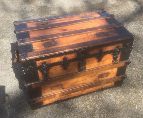 Victorian Metal Bound Pine Trunk