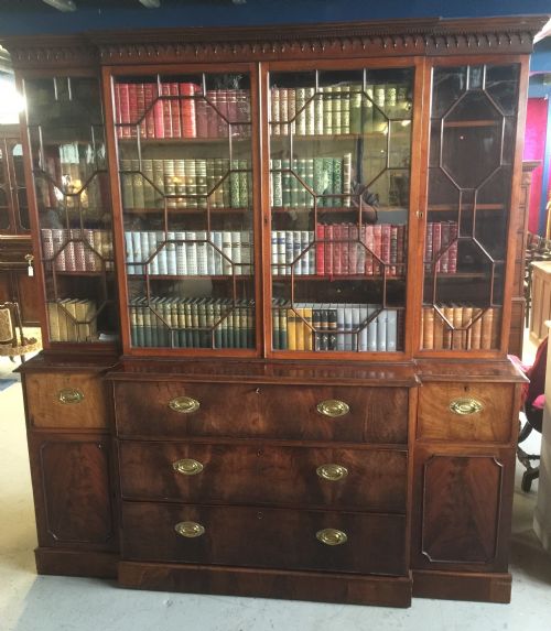 Georgian Mahogany Breakfront Secretaire Four Door Bookcase