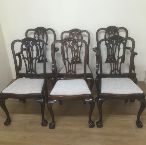 Edwardian Chippendale Mahogany Set of Six Carved Dining Chairs