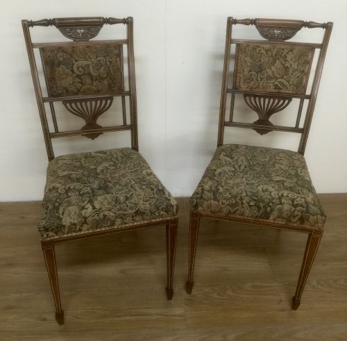 Pair Inlaid Late Victorian Rosewood Side Chairs