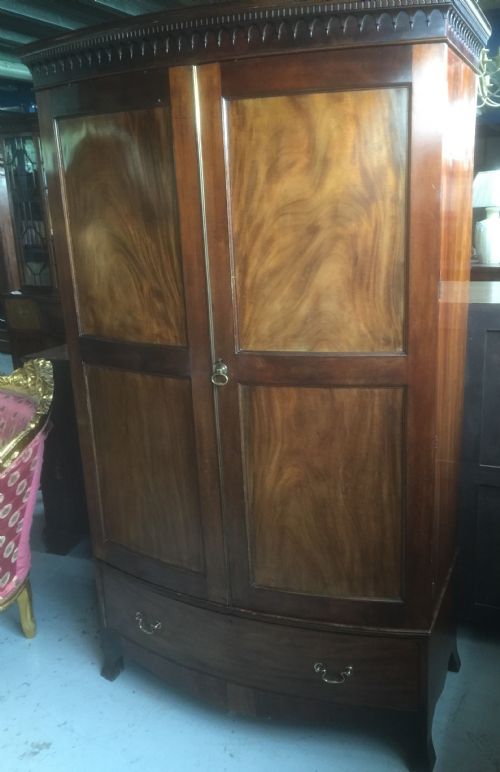 Edwardian Country House Flame Mahogany Wardrobe from a Titled Estate