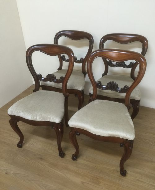 Four Victorian Solid Mahogany Balloon Back Dining Chairs