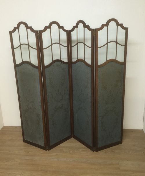Antique Mahogany Edwardian Inlaid Four Panel Screen