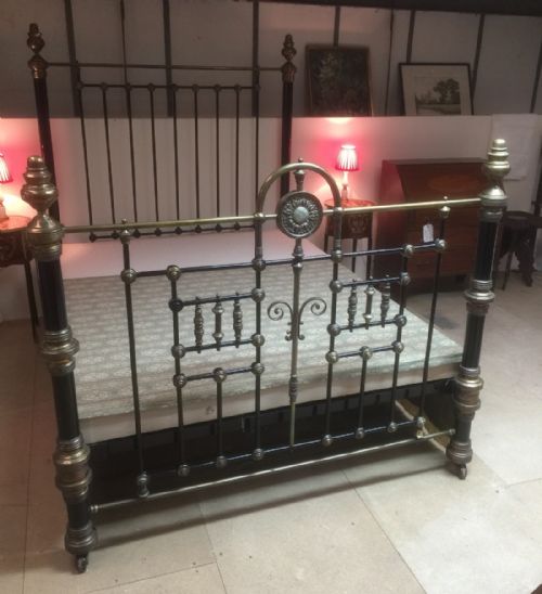 Antique Victorian King Size Brass and Iron Bed