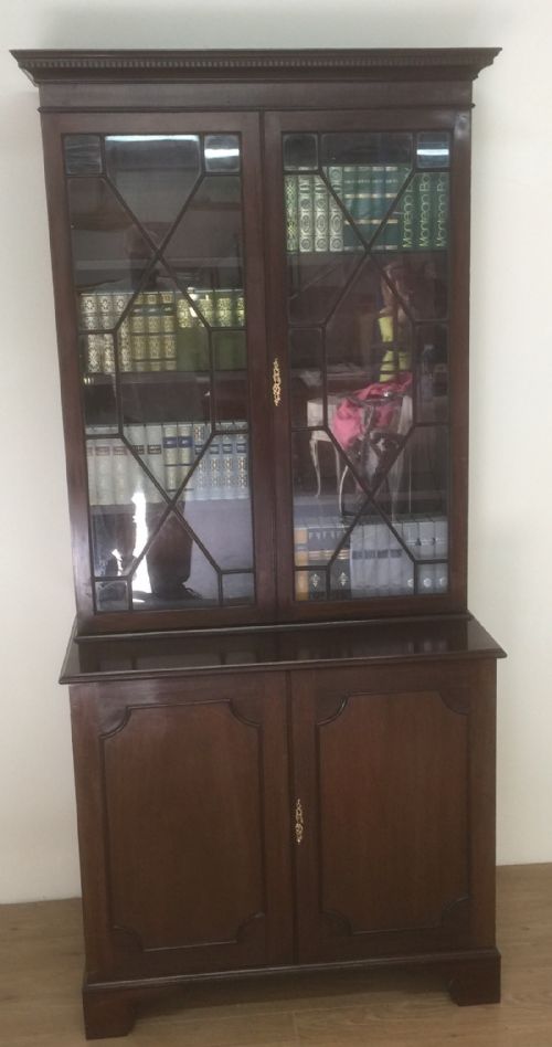 Edwardian Mahogany Bookcase Over Cupboard