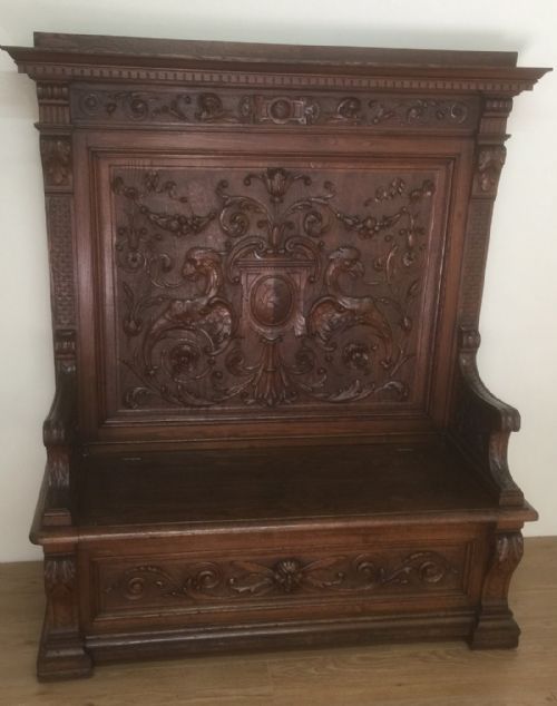 Victorian Carved Oak Settle Stunning Quality