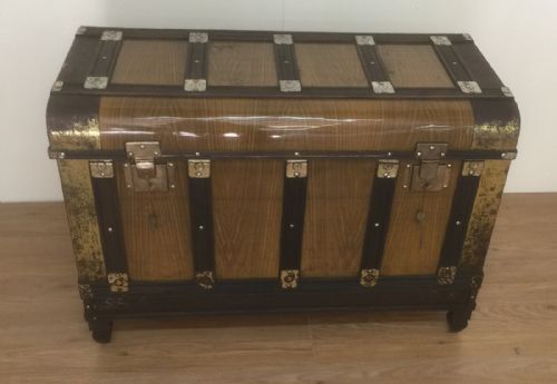 Unusual Printed Metal and Pine Trunk Circa 1920