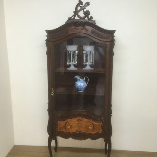 Nineteenth Century Carved Mahogany Display Cabinet with Marquetry Panels