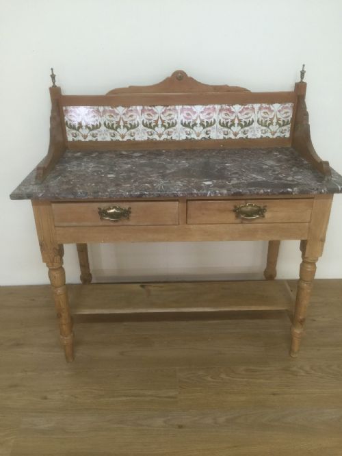 Victorian Pine Washstand with Marble Top and Tiled Backstand