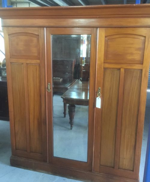 Victorian Satin Walnut Triple Wardrobe
