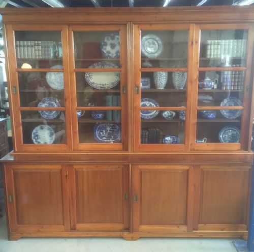 Edwardian Golden Pine Four Door Housekeepers Cupboard /Bookcase