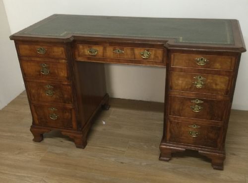 Walnut Twin Pedestal Leather Topped Desk C. 1920