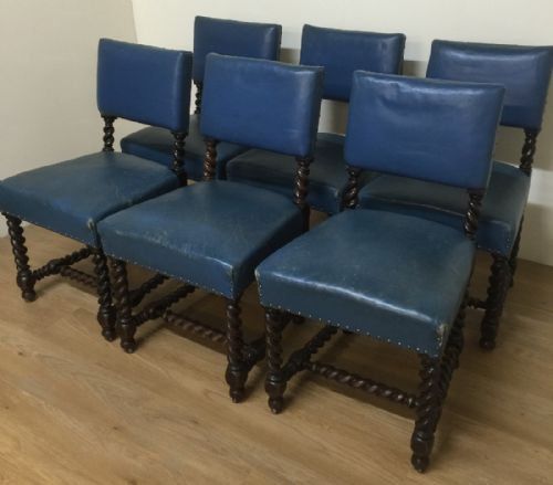 Six Victorian Oak and Leather Jacobean Style Chairs Circa 1890