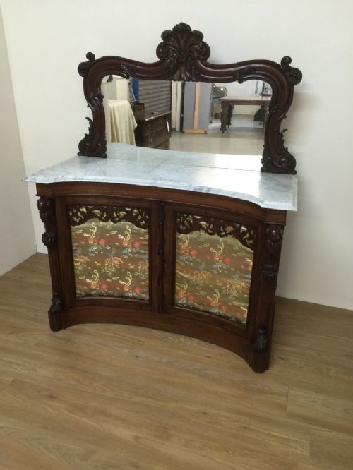 Nineteenth Century Carved Mahogany Credenza with White Carrera Marble Top