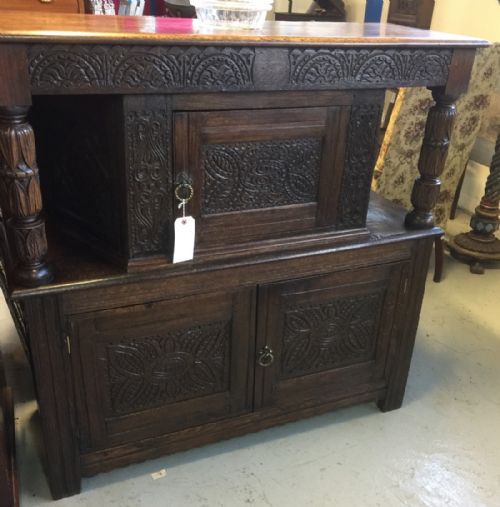 Carved Solid Oak Court Cupboard Circa 1900