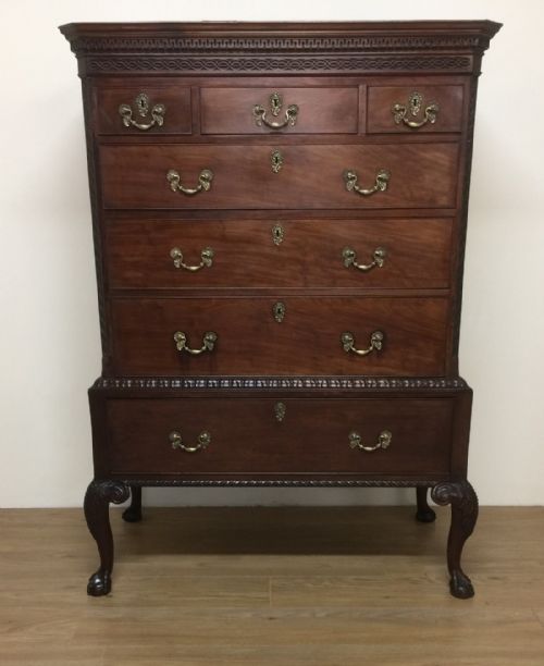 Ninteenth Century Chippendale Style Carved Mahogany Chest on Stand.
