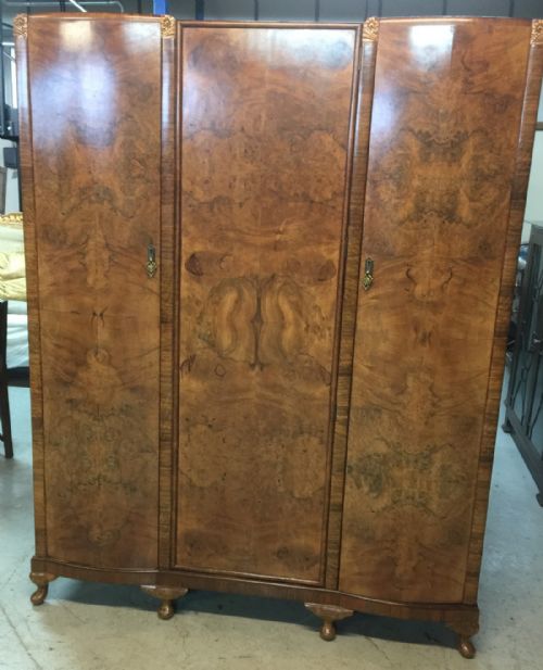 Art Deco Burr Walnut Triple Wardrobe by Simpsons of Halifax