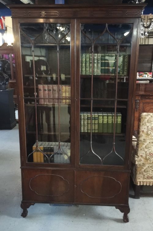 Edwardian Chippendale Style Tall Glazed Bookcase/display Cabinet