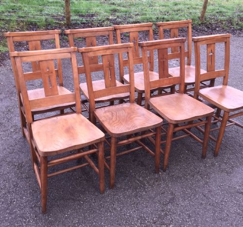 Eight Victorian Beech/elm Chapel Chairs