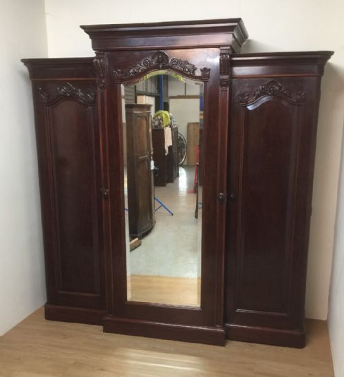 Superb Quality Mahogany Breakfront Triple Wardrobe Circa 1880