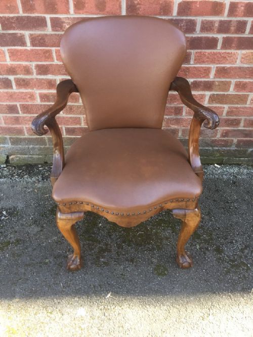 Carved Walnut Desk Chair on Cabriole Legs