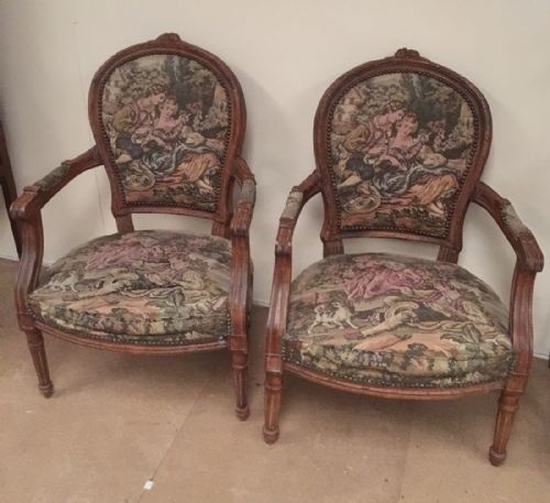 Pair of Louis 15th Style Carved Open Armchairs