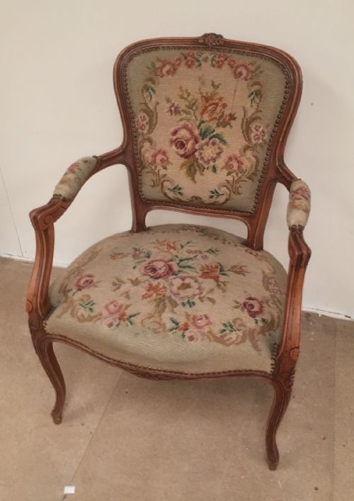 French Carved Walnut Louis Quinze Style Open Armchair Circa 1920