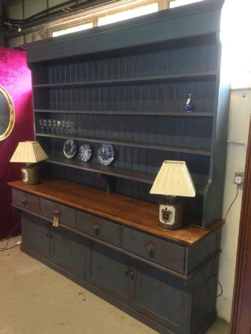 Large Edwardian Pine Dresser in Distressed Paint Finish