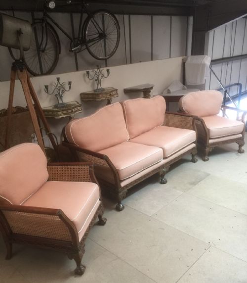 Mahogany Carved Three Piece Bergere  Suite Circa 1920