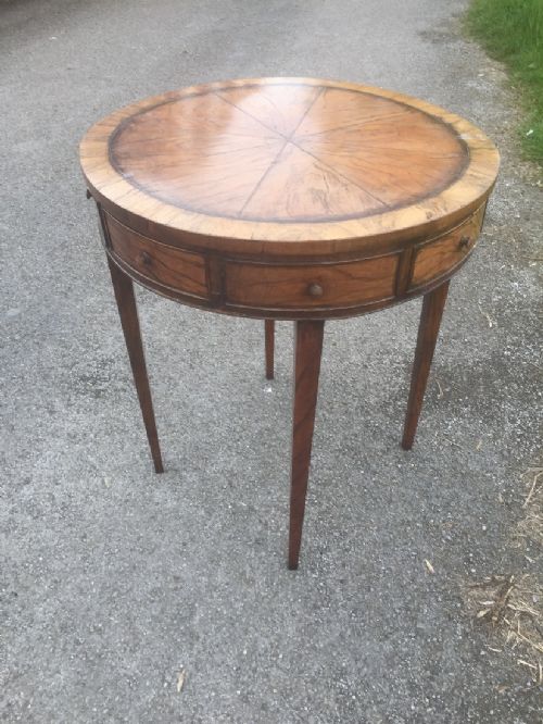 Nineteenth Century Simulated Burr Walnut Drum Table- Rosewood Crossbanding