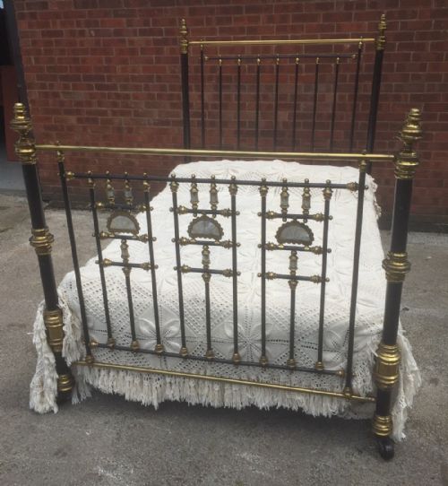 Victorian Brass and Iron Bed with Mother of Pearl Panels