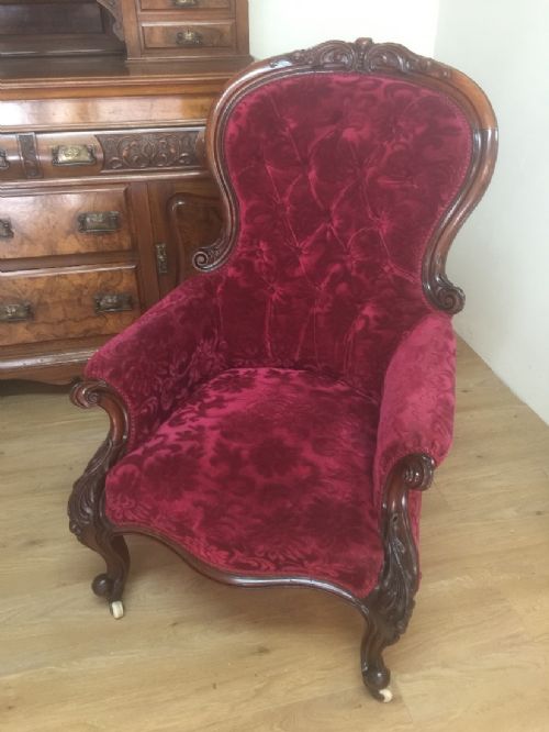 Carved Mahogany Framed Spoon Back Armchair. Circa 1850