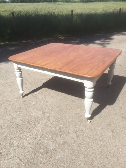 Victorian Pine Ten Seater Extending Kitchen Table on Turned Legs