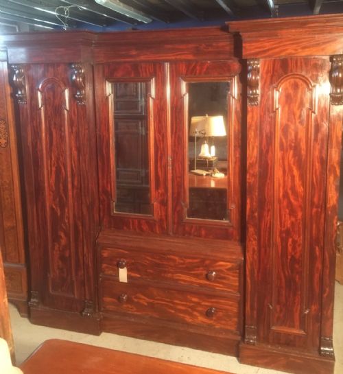 Victorian Flame Mahogany Four Door Compactum Wardrobe