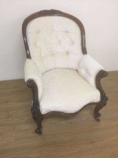 Carved Mahogany Nineteenth Century Button Backed Armchair