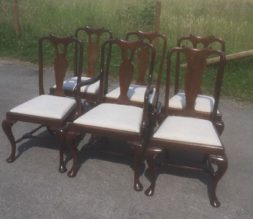 Set of Six Mahogany Queen Anne Style Dining Chairs -Superb Quality