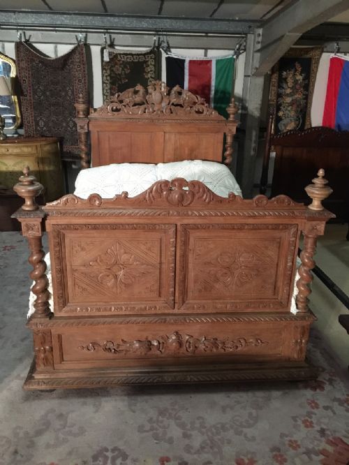 Victorian Carved Golden Oak Double Bed