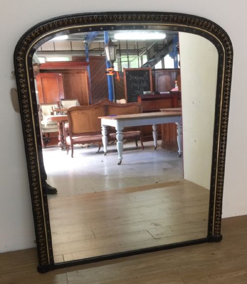 Victorian Overmantel Mirror Black Lacquer with Gilded Decoration