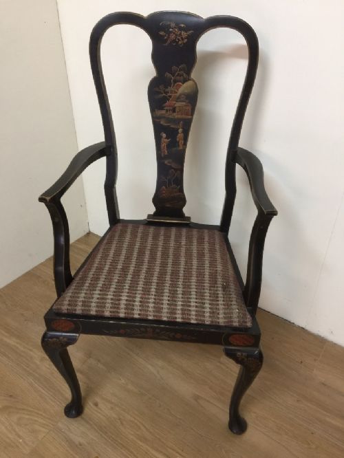 Chinoiserie Black Lacquer Armchair