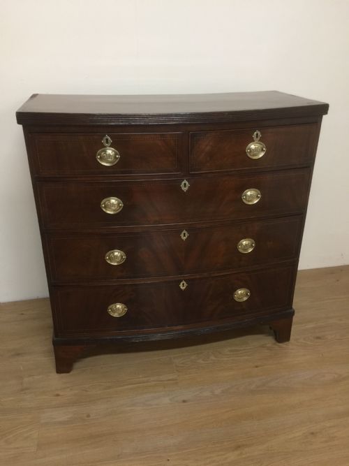 Late Georgian Flame Mahogany Bow Front Chest of Drawers