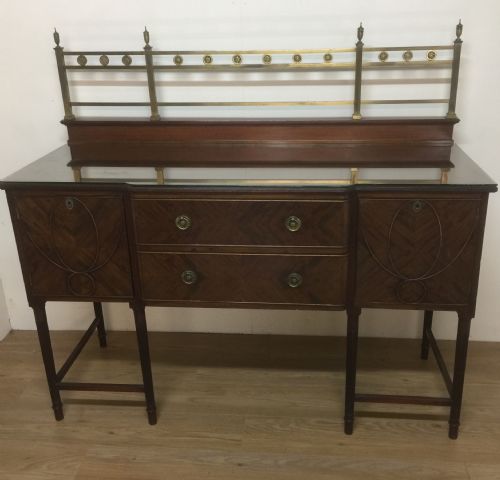 Edwardian Mahogany Hepplewhite Style Sideboard with Brass Gallery