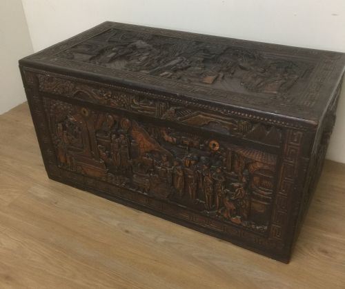 Well Carved Camphorwood Box Circa 1920