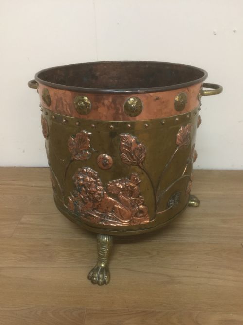 Arts and Crafts Scottish Copper and Brass Log Bin