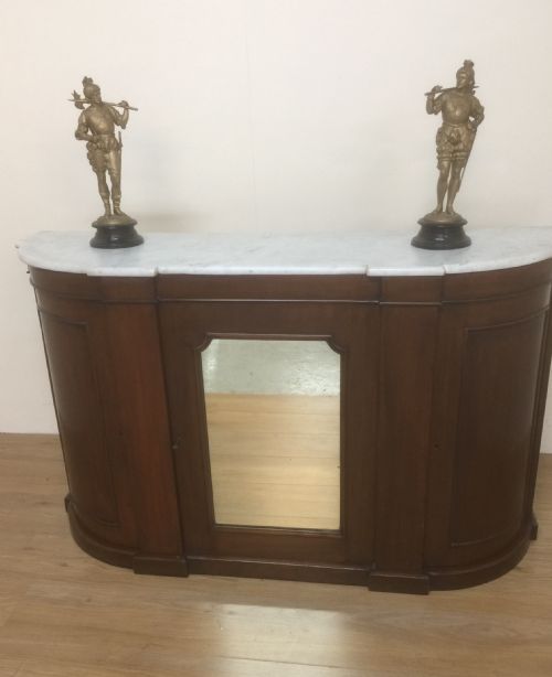 Nineteenth Century White Marble Topped Mahogany Credenza